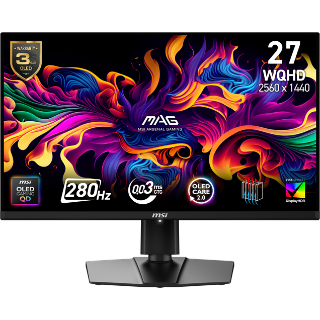MSI MAG 271QP QD-OLED X28 27" Gaming Monitor - QD-OLED, 280Hz, 0.03ms, HDMI, DP