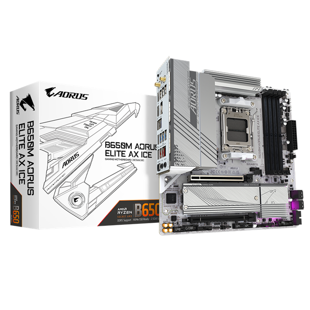 Gigabyte B650M AORUS ELITE AX ICE mATX Motherboard for AMD Socket AM5 CPUs